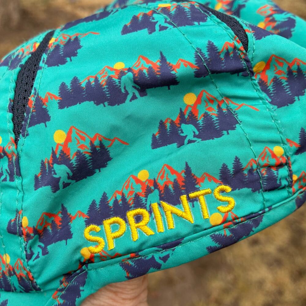 Sprints Bigfoot Running Hat Trail Running Cap Blue Teal Mountain Print One Size